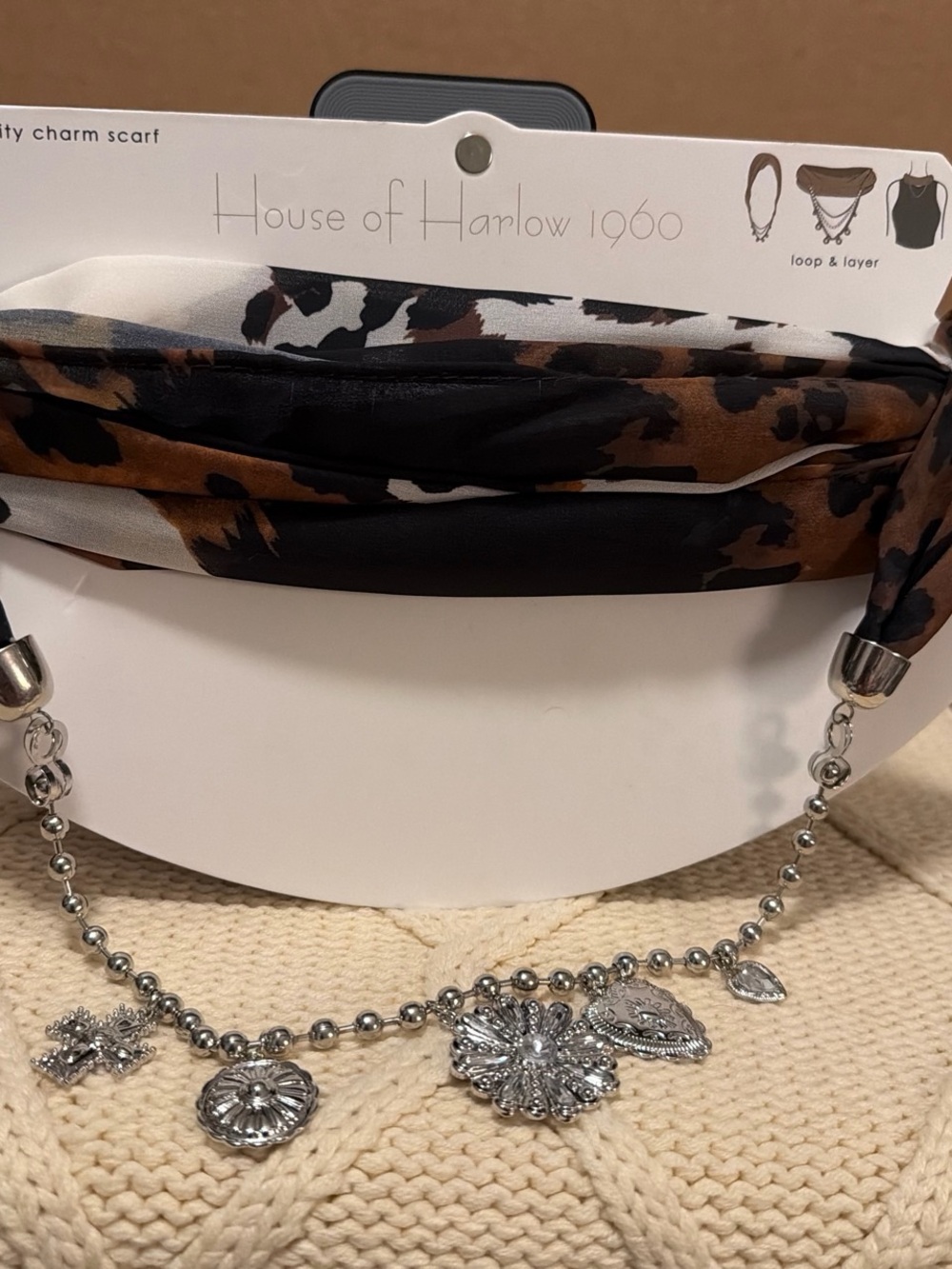 House of Harlow 1960 Black, Brown & Cream Leopard Infinity Scarf Necklace